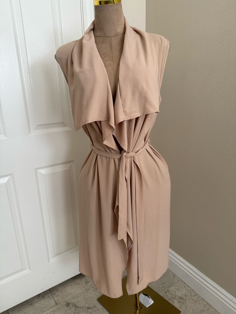 Fashion Nova Draped Sleeveless Belted Midi Dress in Nude Blush